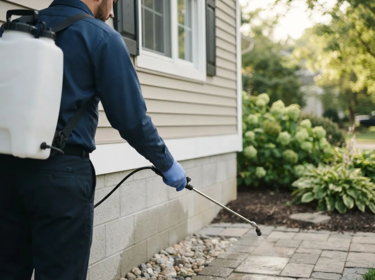 Pest control technician inspecting a home in Plains, KS